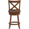 Flash Furniture Felicity Commercial Classic Crossback Barstool – Antique Oak Wood Frame – Black LeatherSoft Seat – Counter Height – 360° Swivel Seat – Footrest(Black Vinyl/Antique Oak Frame)