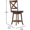 Flash Furniture Felicity Commercial Classic Crossback Barstool – Antique Oak Wood Frame – Black LeatherSoft Seat – Counter Height – 360° Swivel Seat – Footrest(Black Vinyl/Antique Oak Frame)