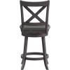 Flash Furniture Felicity Commercial Classic Crossback Barstool – Antique Oak Wood Frame – Black LeatherSoft Seat – Counter Height – 360° Swivel Seat – Footrest(Black Vinyl/Gray Wash Walnut Frame)