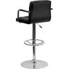 Flash Furniture Genna Adjustable Bar Stools | Set of 2 Brown Counter Height Barstools with Back and Armrest(Black)