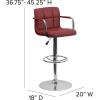 Flash Furniture Genna Adjustable Bar Stools | Set of 2 Brown Counter Height Barstools with Back and Armrest(Burgundy)