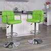 Flash Furniture Genna Adjustable Bar Stools | Set of 2 Brown Counter Height Barstools with Back and Armrest(Green)