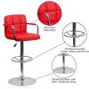 Flash Furniture Genna Adjustable Bar Stools | Set of 2 Brown Counter Height Barstools with Back and Armrest(Red)