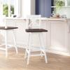 Flash Furniture Gwendolyn Commercial Grade Modern Farmhouse Barstool – Gray Wash Walnut Solid Wood Frame – Bar Height – 360° Swivel Seat – Integrated Footrest(Antique White Wash Frame/Gray Wash Seat)