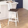Flash Furniture Gwendolyn Commercial Grade Modern Farmhouse Barstool – Gray Wash Walnut Solid Wood Frame – Bar Height – 360° Swivel Seat – Integrated Footrest(Antique White Wash Frame/Gray Wash Seat)