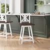 Flash Furniture Gwendolyn Commercial Modern Farmhouse Barstool – Antique White Wash Frame – Gray Wash Seat – Counter Height – 360° Swivel Seat – Integrated Footrest(Antique White Wash Frame/Gray Wash Seat)