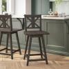 Flash Furniture Gwendolyn Commercial Modern Farmhouse Barstool – Antique White Wash Frame – Gray Wash Seat – Counter Height – 360° Swivel Seat – Integrated Footrest(Gray Wash Walnut)