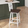 Flash Furniture Gwendolyn Commercial Modern Farmhouse Barstool – Antique White Wash Frame – Gray Wash Seat – Counter Height – 360° Swivel Seat – Integrated Footrest(Antique White Wash Frame/Gray Wash Seat)