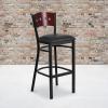 Flash Furniture HERCULES Series Black 4 Square Back Metal Restaurant Barstool – Mahogany Wood Back & Seat (Pack of 1)(Mahogany Wood Back/Black Vinyl Seat/Black Metal Frame)