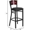 Flash Furniture HERCULES Series Black 4 Square Back Metal Restaurant Barstool – Mahogany Wood Back & Seat (Pack of 1)(Mahogany Wood Back/Black Vinyl Seat/Black Metal Frame)