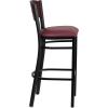 Flash Furniture HERCULES Series Black 4 Square Back Metal Restaurant Barstool – Mahogany Wood Back & Seat (Pack of 1)(Mahogany Wood Back/Burgundy Vinyl Seat/Black Metal Frame)