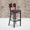Flash Furniture HERCULES Series Black 4 Square Back Metal Restaurant Barstool – Mahogany Wood Back & Seat (Pack of 1)(Mahogany Wood Back/Burgundy Vinyl Seat/Black Metal Frame)