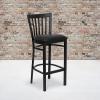 Flash Furniture HERCULES Series Black School House Back Metal Restaurant Barstool – Black Vinyl Seat (Pack of 1)(Black Vinyl Seat/Black Metal Frame)