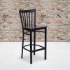 Flash Furniture HERCULES Series Black School House Back Metal Restaurant Barstool – Black Vinyl Seat (Pack of 1)(Mahogany Wood Seat/Black Metal Frame)