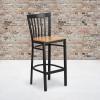Flash Furniture HERCULES Series Black School House Back Metal Restaurant Barstool – Black Vinyl Seat (Pack of 1)(Natural Wood Seat/Black Metal Frame)