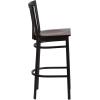 Flash Furniture HERCULES Series Black School House Back Metal Restaurant Barstool – Black Vinyl Seat (Pack of 1)(Walnut Wood Seat/Black Metal Frame)