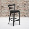 Flash Furniture HERCULES Series Black Two-Slat Ladder Back Metal Restaurant Barstool – Black Vinyl Seat(Black Vinyl Seat/Black Metal Frame)
