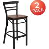 Flash Furniture HERCULES Series Black Two-Slat Ladder Back Metal Restaurant Barstool – Black Vinyl Seat(Cherry Wood Seat/Black Metal Frame)