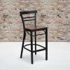 Flash Furniture HERCULES Series Black Two-Slat Ladder Back Metal Restaurant Barstool – Black Vinyl Seat(Cherry Wood Seat/Black Metal Frame)