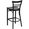 Flash Furniture HERCULES Series Black Two-Slat Ladder Back Metal Restaurant Barstool – Black Vinyl Seat(Mahogany Wood Seat/Black Metal Frame)