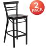 Flash Furniture HERCULES Series Black Two-Slat Ladder Back Metal Restaurant Barstool – Black Vinyl Seat(Mahogany Wood Seat/Black Metal Frame)