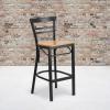 Flash Furniture HERCULES Series Black Two-Slat Ladder Back Metal Restaurant Barstool – Black Vinyl Seat(Natural Wood Seat/Black Metal Frame)