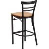 Flash Furniture HERCULES Series Black Two-Slat Ladder Back Metal Restaurant Barstool – Black Vinyl Seat(Natural Wood Seat/Black Metal Frame)