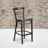 Flash Furniture HERCULES Series Black Two-Slat Ladder Back Metal Restaurant Barstool – Black Vinyl Seat(Walnut Wood Seat/Black Metal Frame)