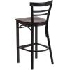 Flash Furniture HERCULES Series Black Two-Slat Ladder Back Metal Restaurant Barstool – Black Vinyl Seat(Walnut Wood Seat/Black Metal Frame)