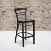 Flash Furniture HERCULES Series Black Two-Slat Ladder Back Metal Restaurant Barstool – Black Vinyl Seat(brown)