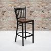 Flash Furniture HERCULES Series Black Vertical Back Metal Restaurant Barstool – Burgundy Vinyl Seat(Cherry Wood Seat/Black Metal Frame)