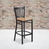 Flash Furniture HERCULES Series Black Vertical Back Metal Restaurant Barstool – Burgundy Vinyl Seat(Natural Wood Seat/Black Metal Frame)