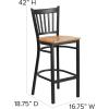 Flash Furniture HERCULES Series Black Vertical Back Metal Restaurant Barstool – Burgundy Vinyl Seat(Natural Wood Seat/Black Metal Frame)