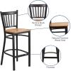 Flash Furniture HERCULES Series Black Vertical Back Metal Restaurant Barstool – Burgundy Vinyl Seat(Natural Wood Seat/Black Metal Frame)