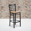 Flash Furniture HERCULES Series Black Window Back Metal Restaurant Barstool – Burgundy Vinyl Seat(Natural Wood Seat/Black Metal Frame)