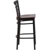 Flash Furniture HERCULES Series Black Window Back Metal Restaurant Barstool – Burgundy Vinyl Seat(Walnut Wood Seat/Black Metal Frame)