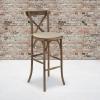 Flash Furniture HERCULES Series Dark Antique Wood Cross Back Barstool with Cushion(Set of 2)
