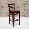 Flash Furniture HERCULES Series Ladder Back Walnut Wood Restaurant Barstool – Black Vinyl Seat(Burgundy Vinyl Seat/Mahogany Wood Frame)