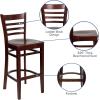 Flash Furniture HERCULES Series Ladder Back Walnut Wood Restaurant Barstool – Black Vinyl Seat(Mahogany Wood Seat/Mahogany Wood Frame)