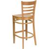 Flash Furniture HERCULES Series Ladder Back Walnut Wood Restaurant Barstool – Black Vinyl Seat(Natural Wood Seat/Natural Wood Frame)