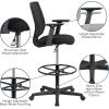 Flash Furniture Harper Ergonomic Mid-Back Mesh Drafting Chair with Black Fabric Seat, Adjustable Foot Ring and Adjustable Arms(With Arms)