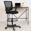 Flash Furniture Harper Ergonomic Mid-Back Mesh Drafting Chair with Black Fabric Seat, Adjustable Foot Ring and Adjustable Arms(With Arms)