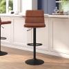 Flash Furniture Hughes Set of 2 Modern Commercial Grade Barstools – Black LeatherSoft Upholstery – Adjusts from Counter to Bar Height – Mid-Back – Channel Stitching(Cognac/Black)