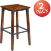 Flash Furniture Jackson 2 Pack Rustic Antique Walnut Industrial Wood Dining Backless Barstool