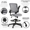 Flash Furniture Kale Mid-Back Swivel Office Chair with Height Adjustable Foot Ring and Lumbar Support, Mesh Executive Chair with Armrests, Dark Gray