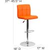 Flash Furniture Kathleen Contemporary White Quilted Vinyl Adjustable Height Barstool with Chrome Base (Pack of 1)(Orange)