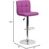 Flash Furniture Kathleen Contemporary White Quilted Vinyl Adjustable Height Barstool with Chrome Base (Pack of 1)(Purple)