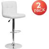 Flash Furniture Kathleen Contemporary White Quilted Vinyl Adjustable Height Barstool with Chrome Base (Pack of 1)(White)