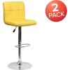 Flash Furniture Kathleen Contemporary White Quilted Vinyl Adjustable Height Barstool with Chrome Base (Pack of 1)(Yellow)