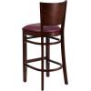 Flash Furniture Lacey Series Solid Back Mahogany Wood Restaurant Barstool – Black Vinyl Seat(Burgundy Vinyl Seat/Walnut Wood Frame)